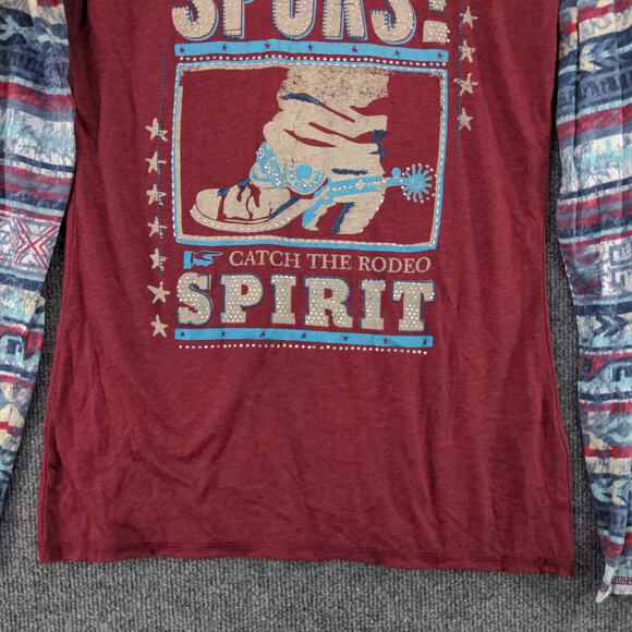 Panhandle Long Sleeve T Shirt Earn Your Spurs Rodeo Spirit Size M Red Western - Picture 7 of 10
